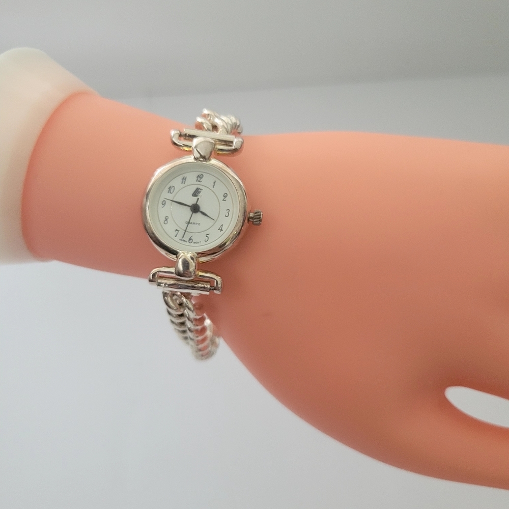 Silver Analog Watch with Chain Bracelet